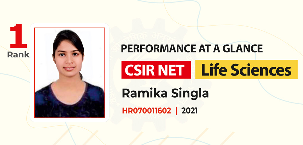 Pathfinder CSIR NET Life Sciences topper result rank 1 2021 Ramika Singla